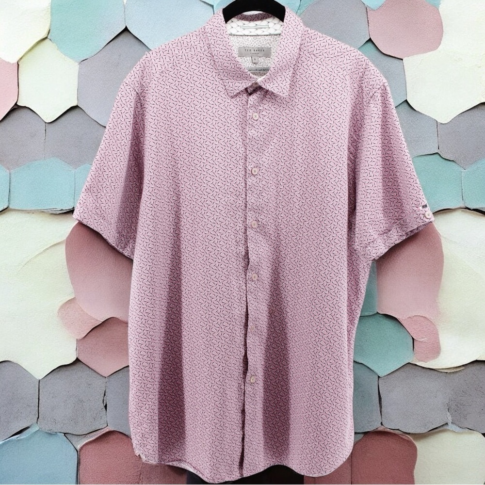 Ted‎ Baker Purple Leaf Print Casual Button Down Shirt Country Club Summer Size S